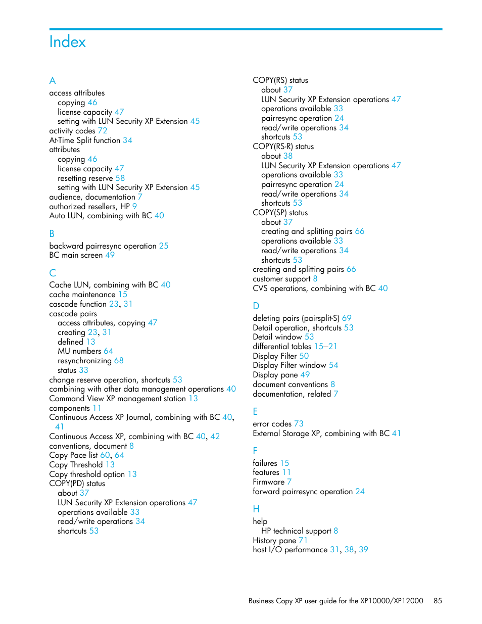 Index | HP XP Business Copy Software User Manual | Page 85 / 92