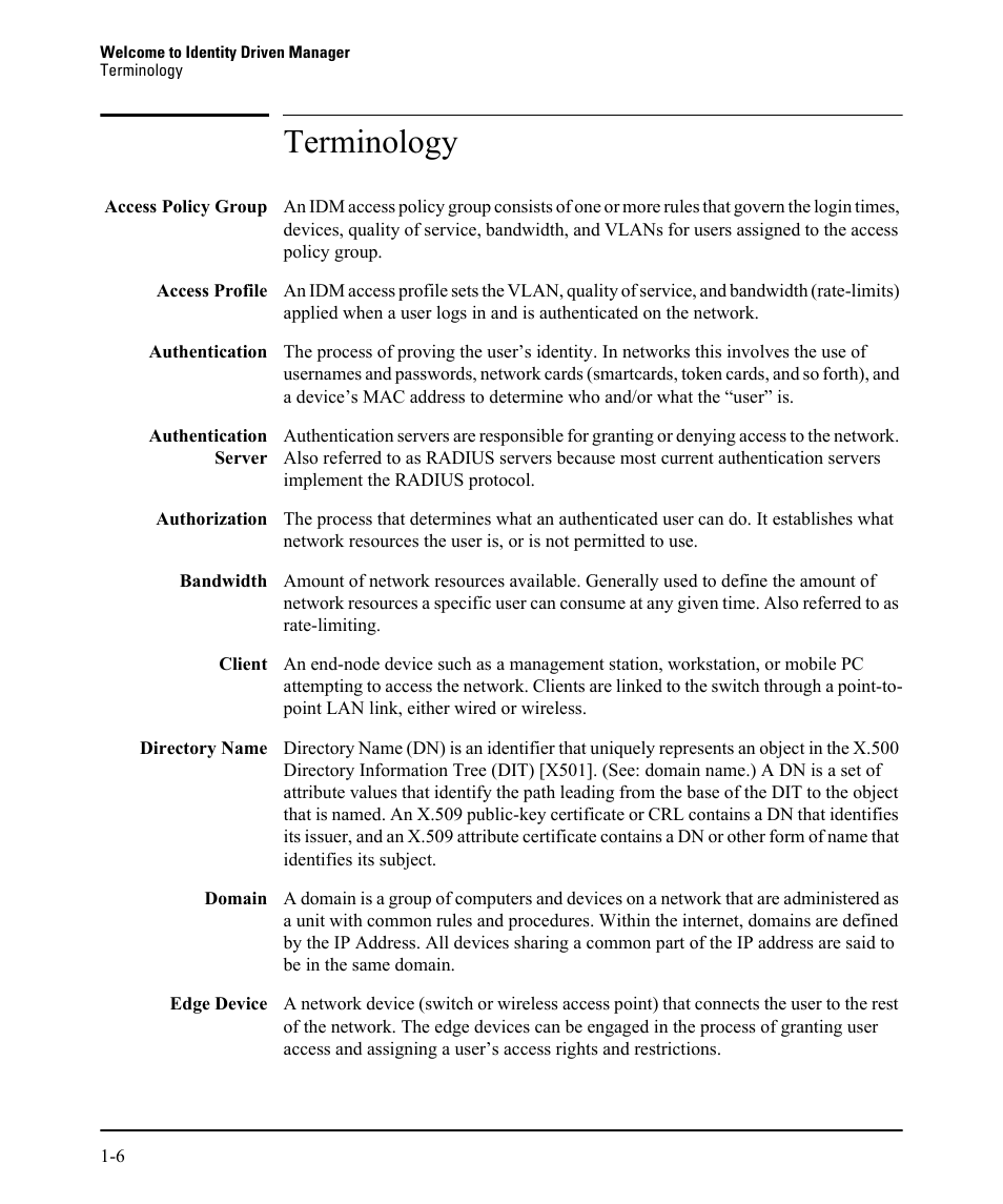 Terminology | HP Identity Driven Manager Software Licenses User Manual | Page 12 / 230