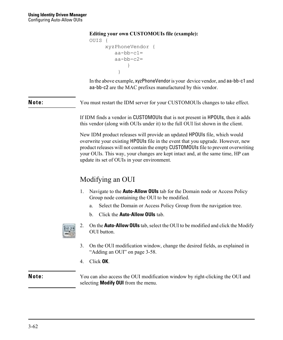 Modifying an oui, Modifying an oui -63 | HP Identity Driven Manager Software Licenses User Manual | Page 126 / 230