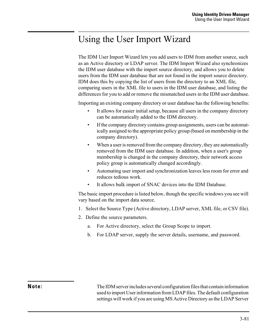 Using the user import wizard | HP Identity Driven Manager Software Licenses User Manual | Page 145 / 230