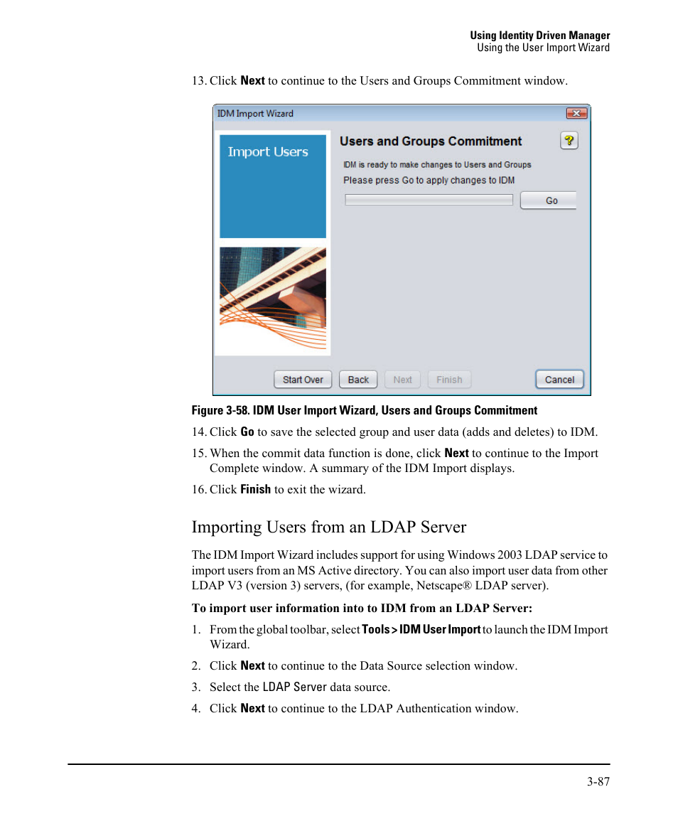 Importing users from an ldap server, Importing users from an ldap server -87 | HP Identity Driven Manager Software Licenses User Manual | Page 151 / 230