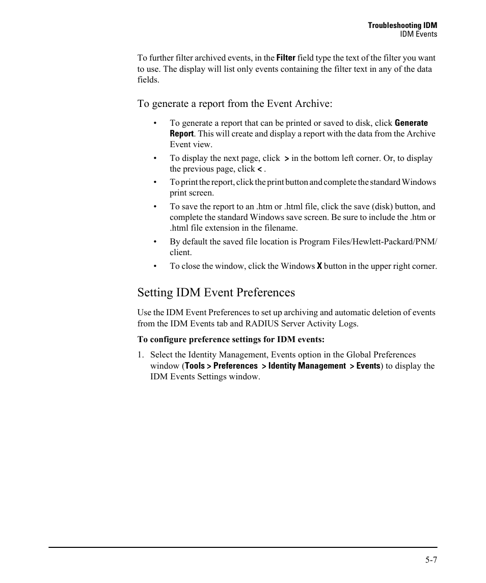 Setting idm event preferences, Setting idm event preferences -7 | HP Identity Driven Manager Software Licenses User Manual | Page 209 / 230