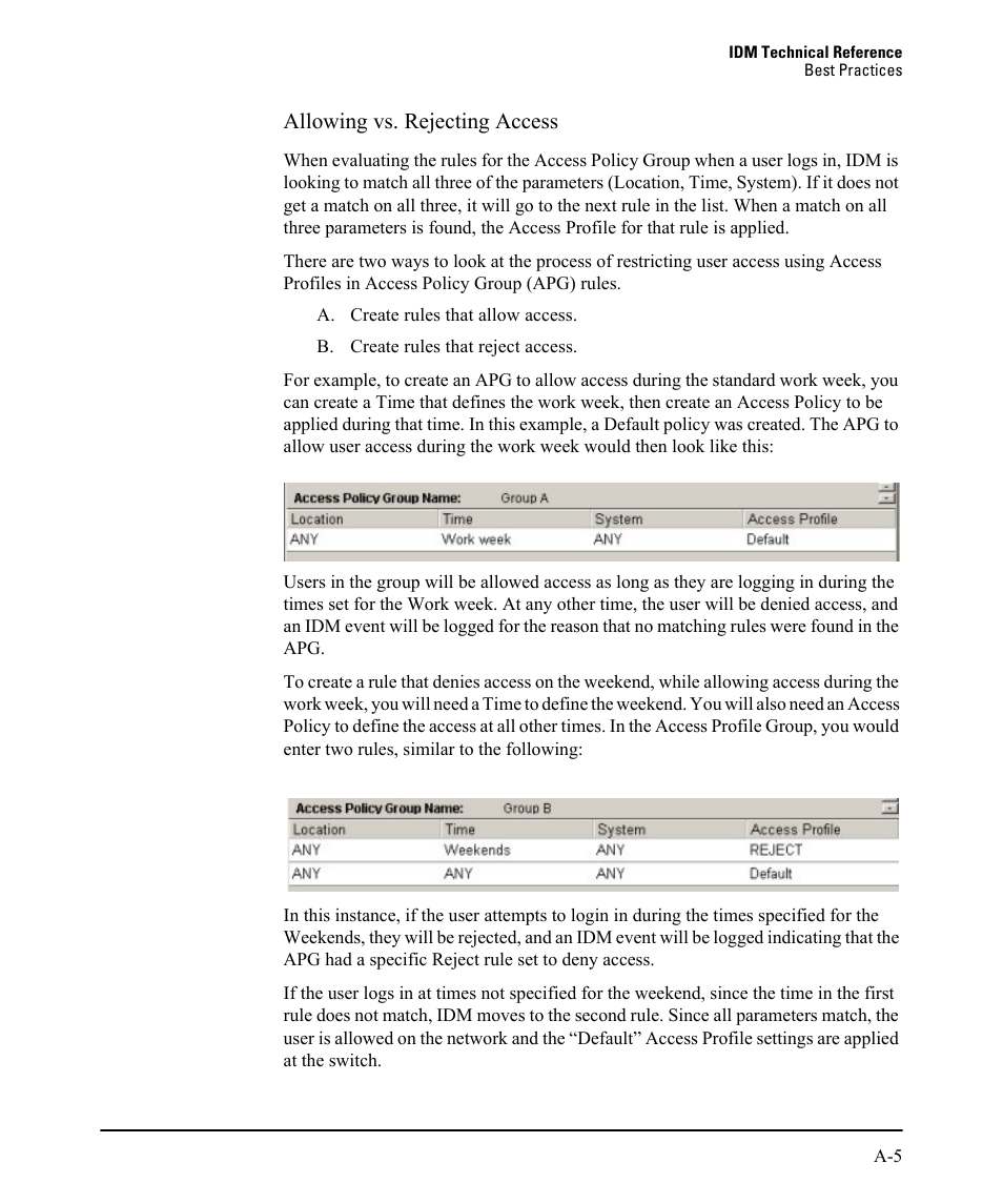 Allowing vs. rejecting access | HP Identity Driven Manager Software Licenses User Manual | Page 221 / 230