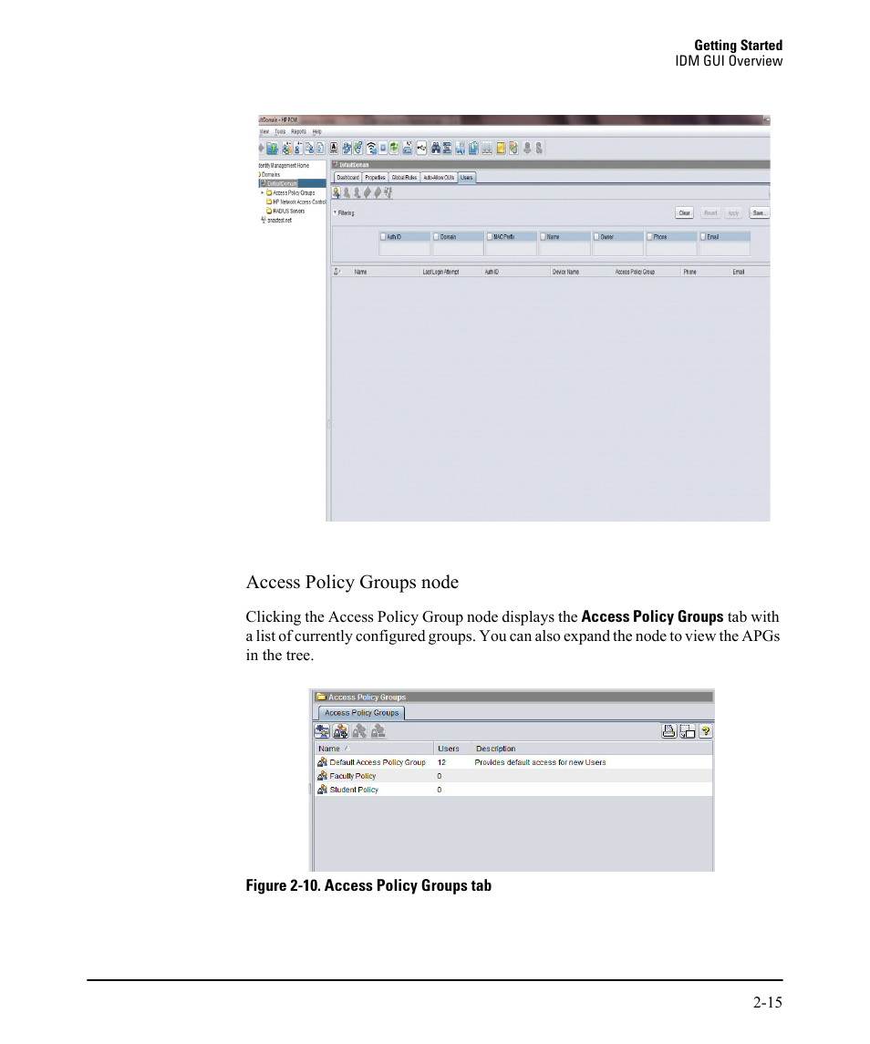 Access policy groups node | HP Identity Driven Manager Software Licenses User Manual | Page 31 / 230