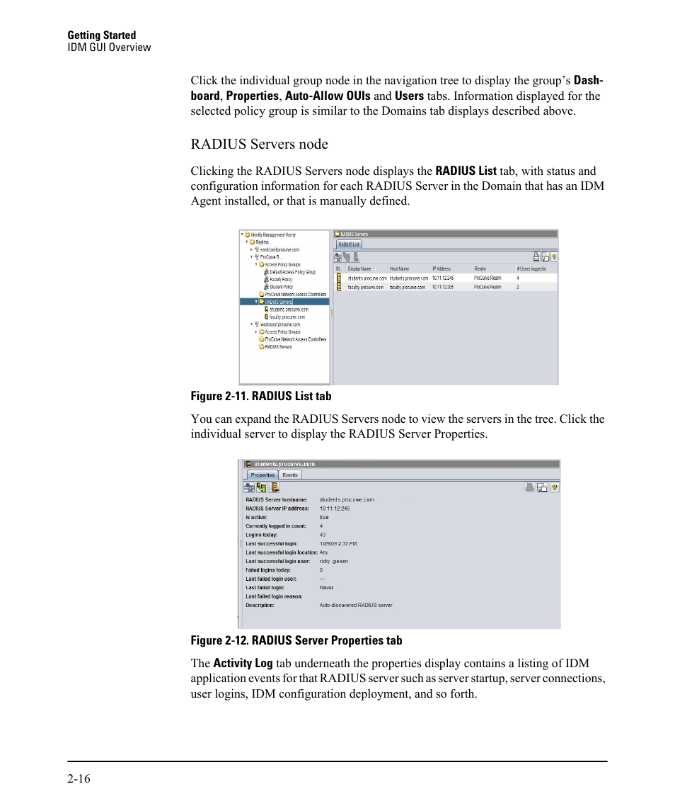 Radius servers node | HP Identity Driven Manager Software Licenses User Manual | Page 32 / 230