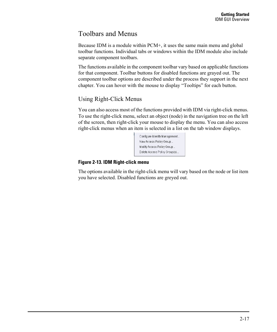 Toolbars and menus, Toolbars and menus -17 | HP Identity Driven Manager Software Licenses User Manual | Page 33 / 230