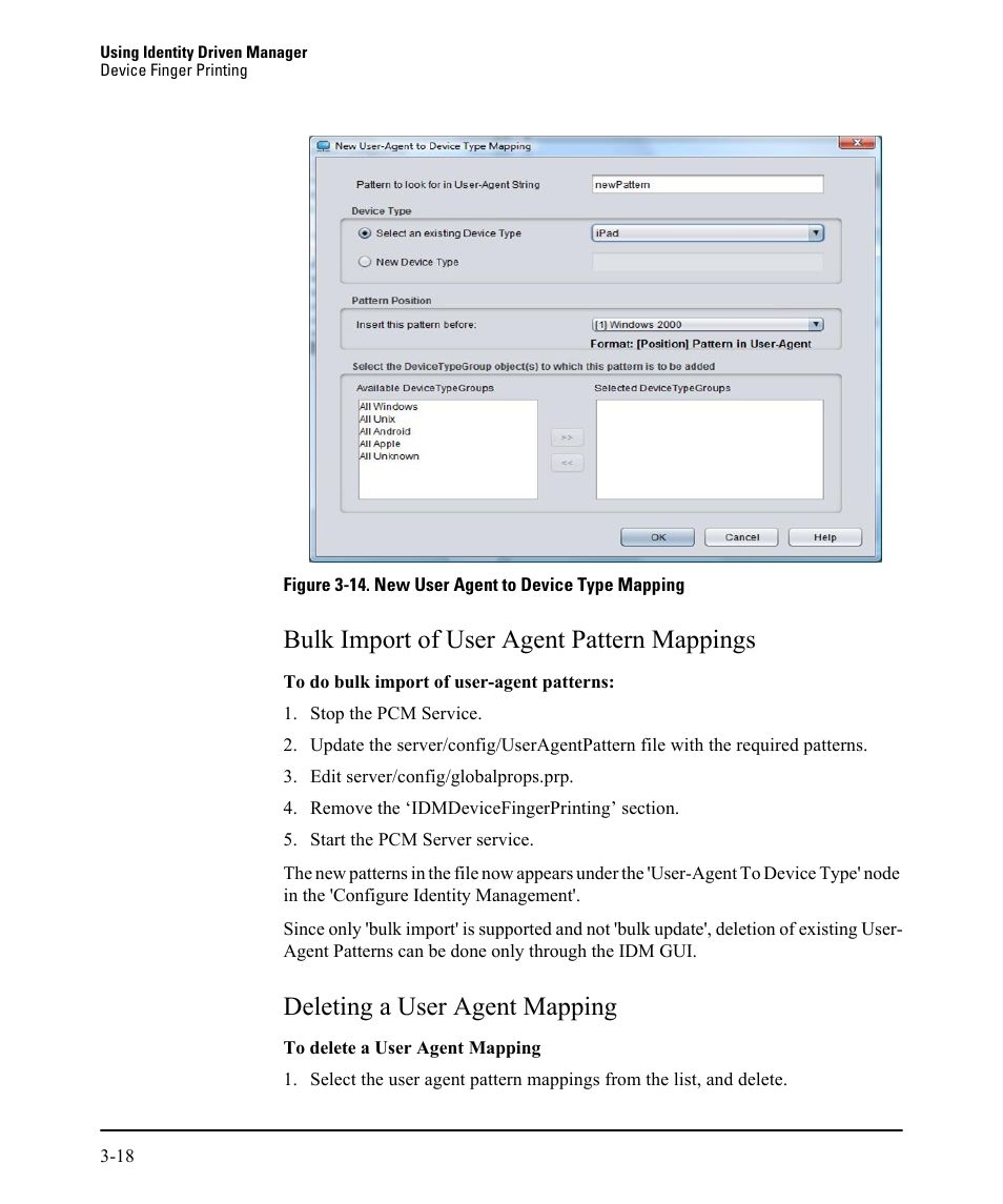 Bulk import of user agent pattern mappings, Deleting a user agent mapping | HP Identity Driven Manager Software Licenses User Manual | Page 82 / 230