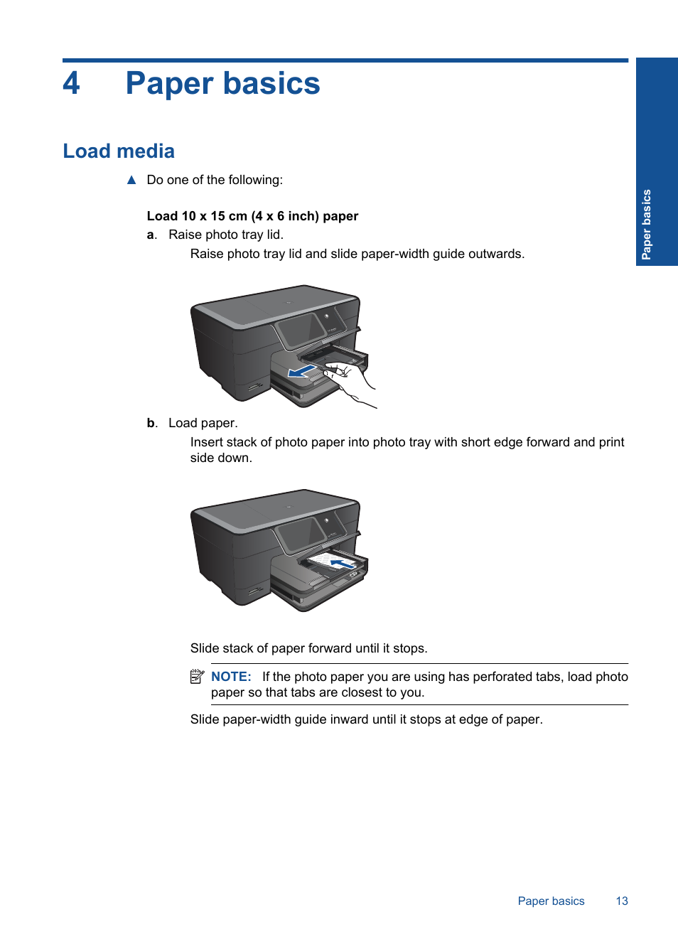 4paper basics, Load media | HP Photosmart Plus e-All-in-One Printer - B210e User Manual | Page 15 / 68