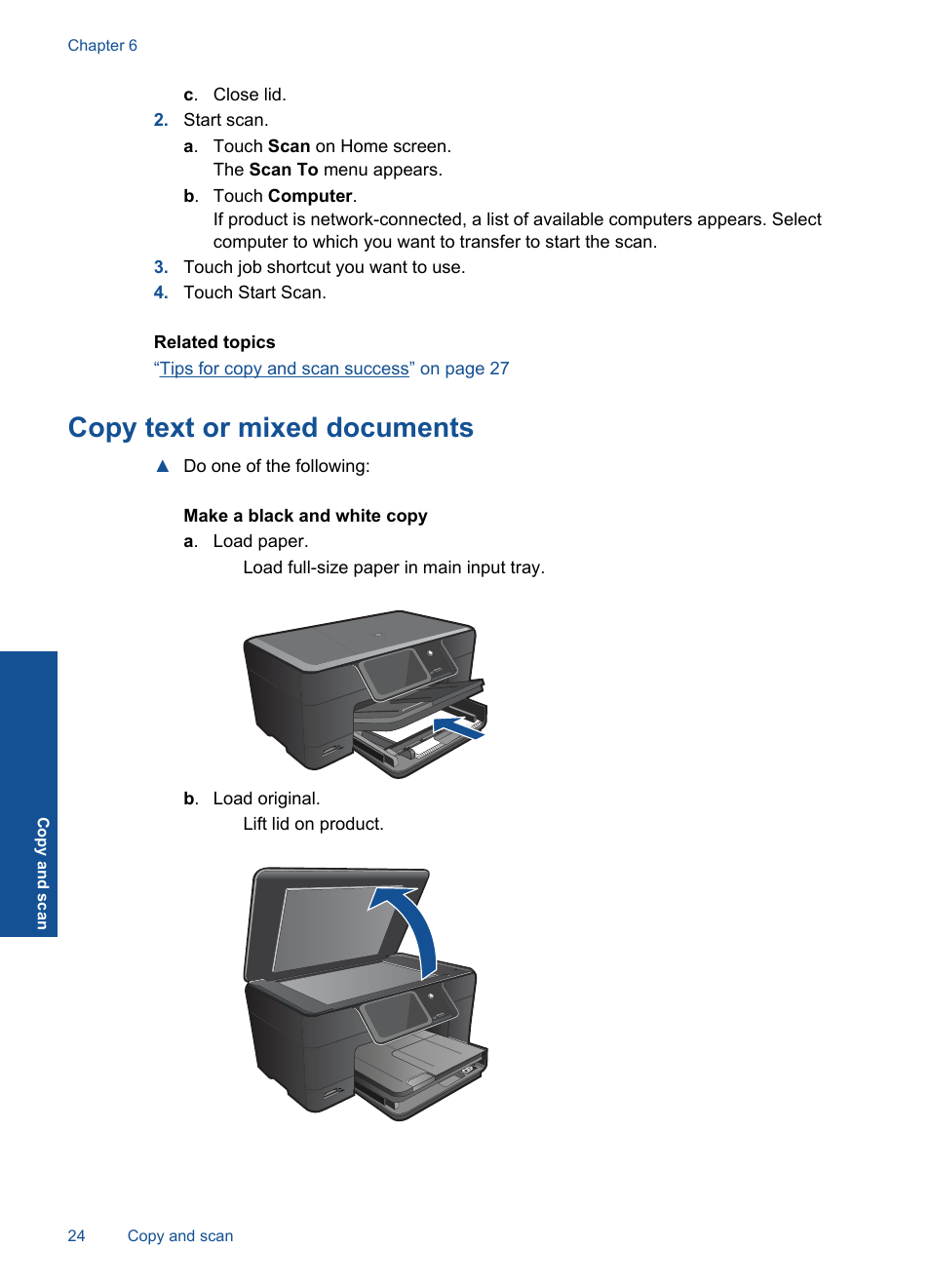 Copy text or mixed documents | HP Photosmart Plus e-All-in-One Printer - B210e User Manual | Page 26 / 68