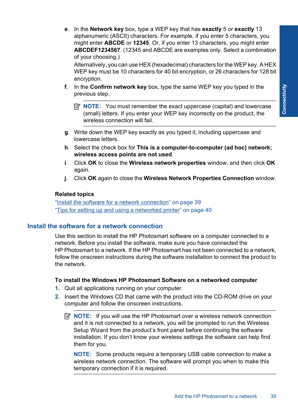 Install the software for a network connection | HP Photosmart Plus e-All-in-One Printer - B210e User Manual | Page 41 / 68