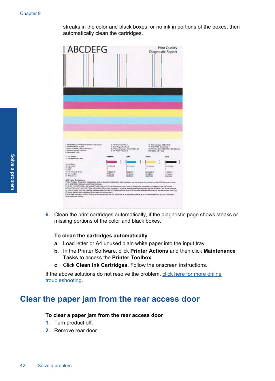 Clear the paper jam from the rear access door | HP Photosmart Plus e-All-in-One Printer - B210e User Manual | Page 44 / 68