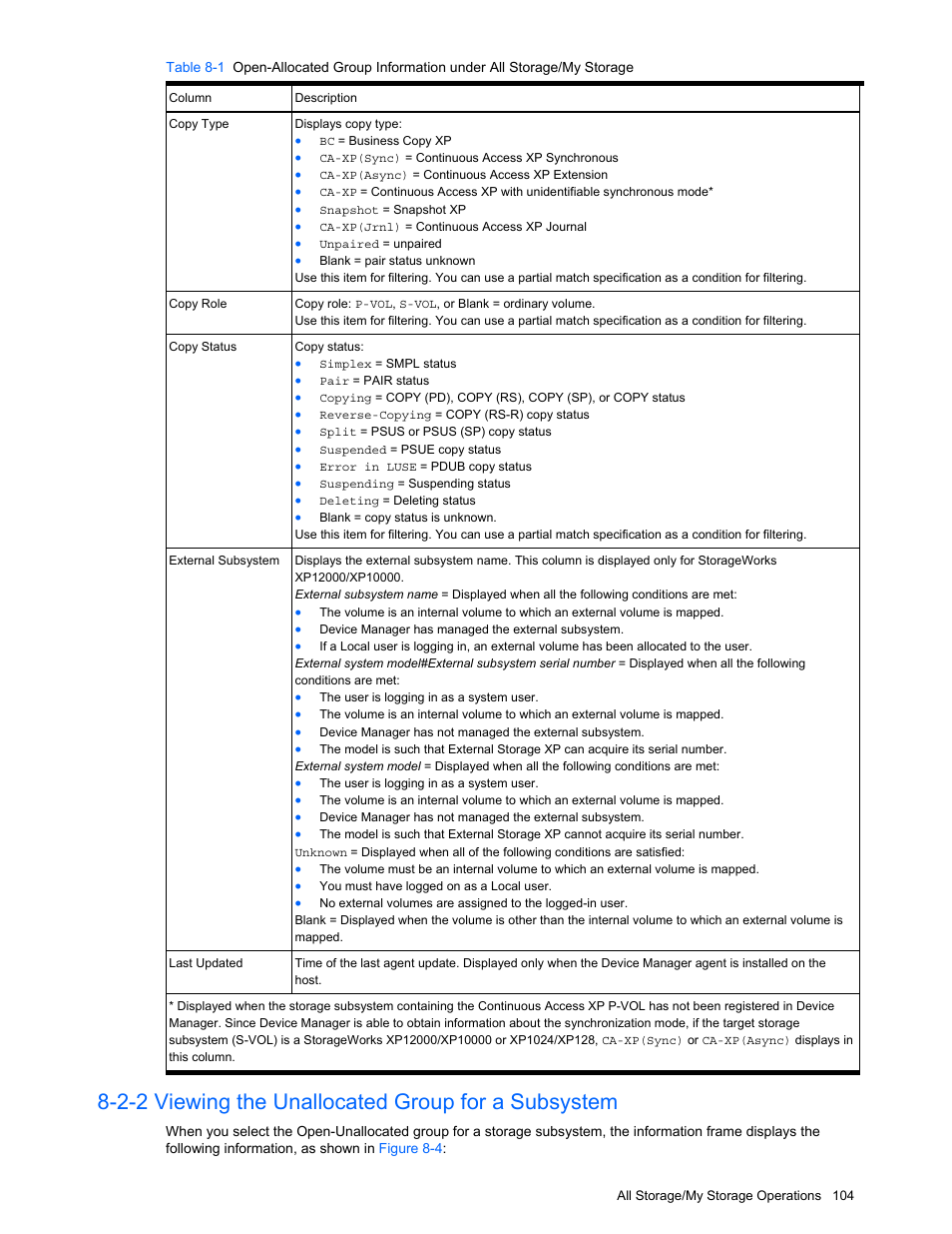 2-2 viewing the unallocated group for a subsystem, Viewing the unallocated group for a subsystem | HP XP Command View Advanced Edition Software User Manual | Page 104 / 201