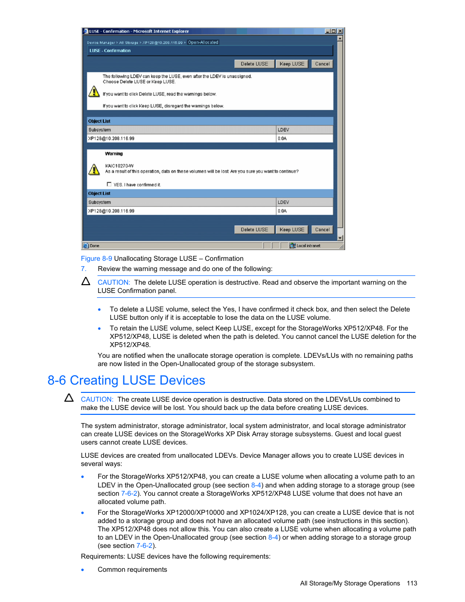 6 creating luse devices, Creating luse devices | HP XP Command View Advanced Edition Software User Manual | Page 113 / 201