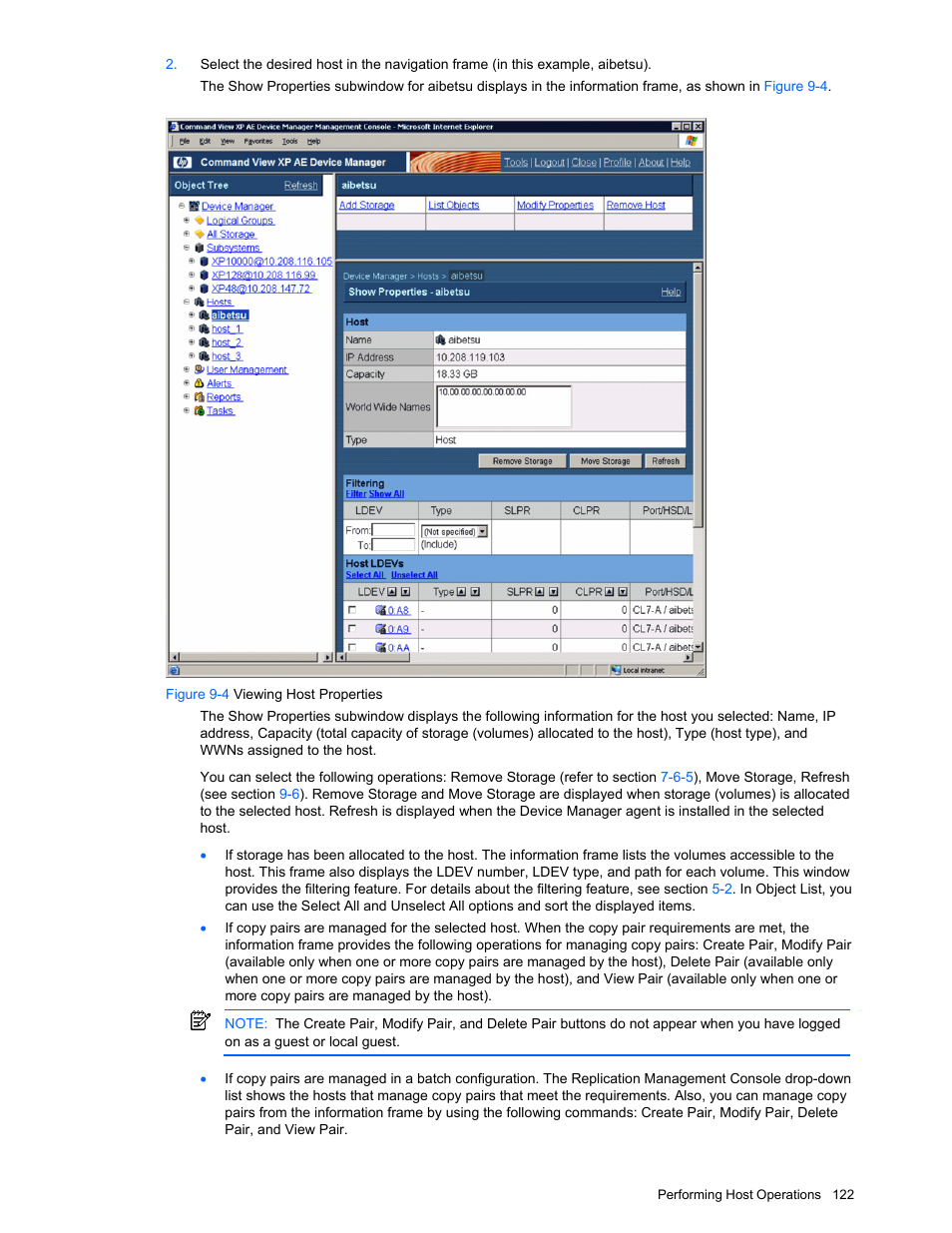 Figure 9-4 viewing host properties | HP XP Command View Advanced Edition Software User Manual | Page 122 / 201