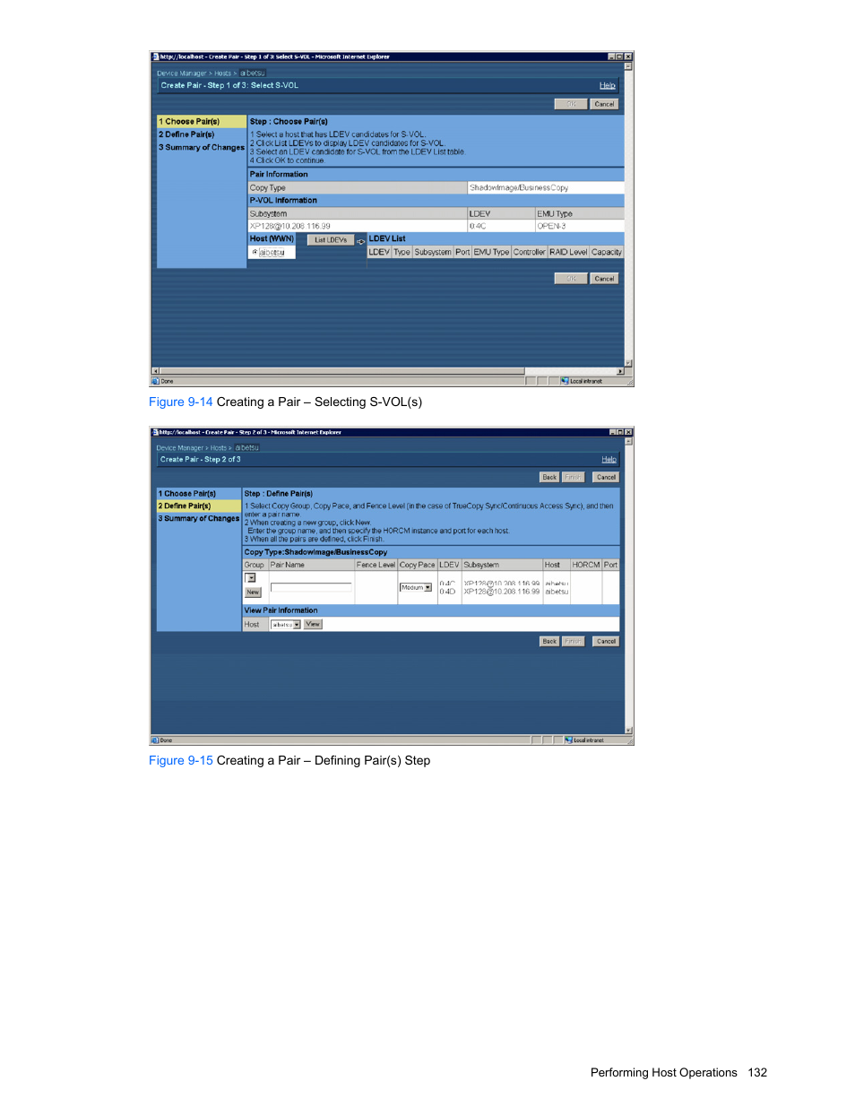 Figure 9-14 creating a pair – selecting s-vol(s) | HP XP Command View Advanced Edition Software User Manual | Page 132 / 201