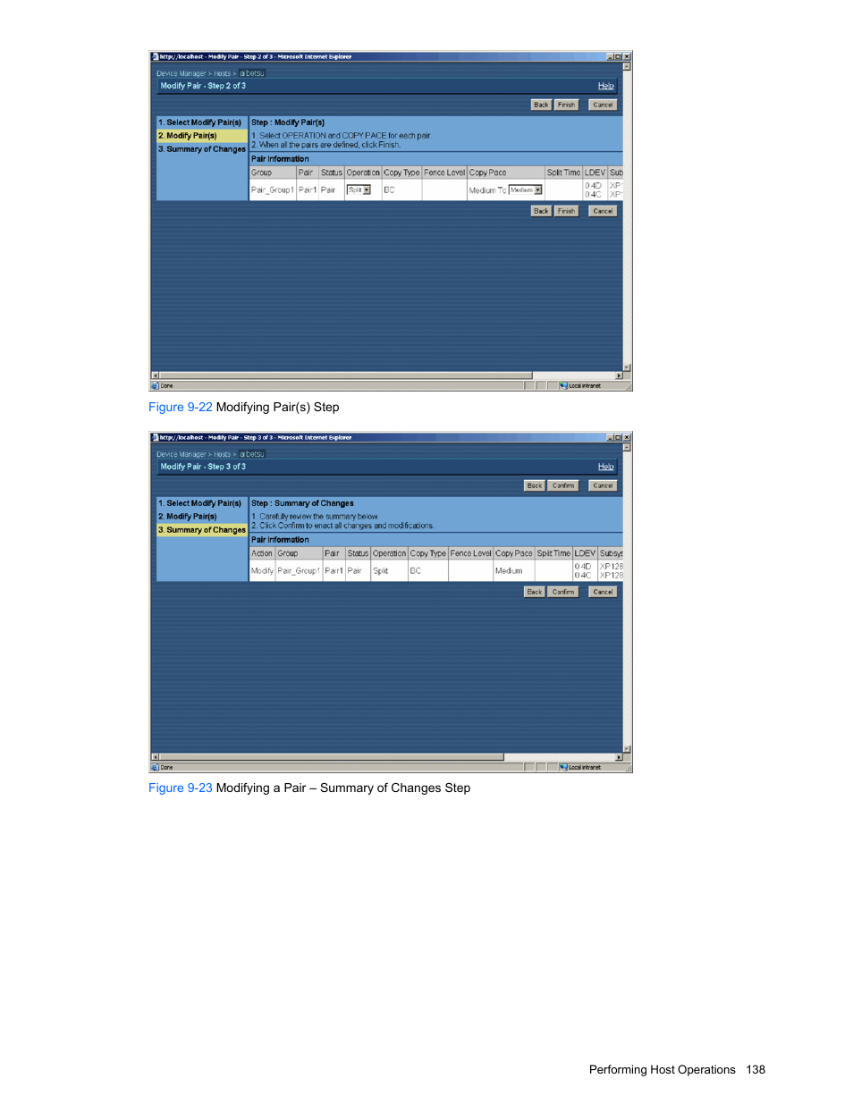 Figure 9-22 modifying pair(s) step | HP XP Command View Advanced Edition Software User Manual | Page 138 / 201