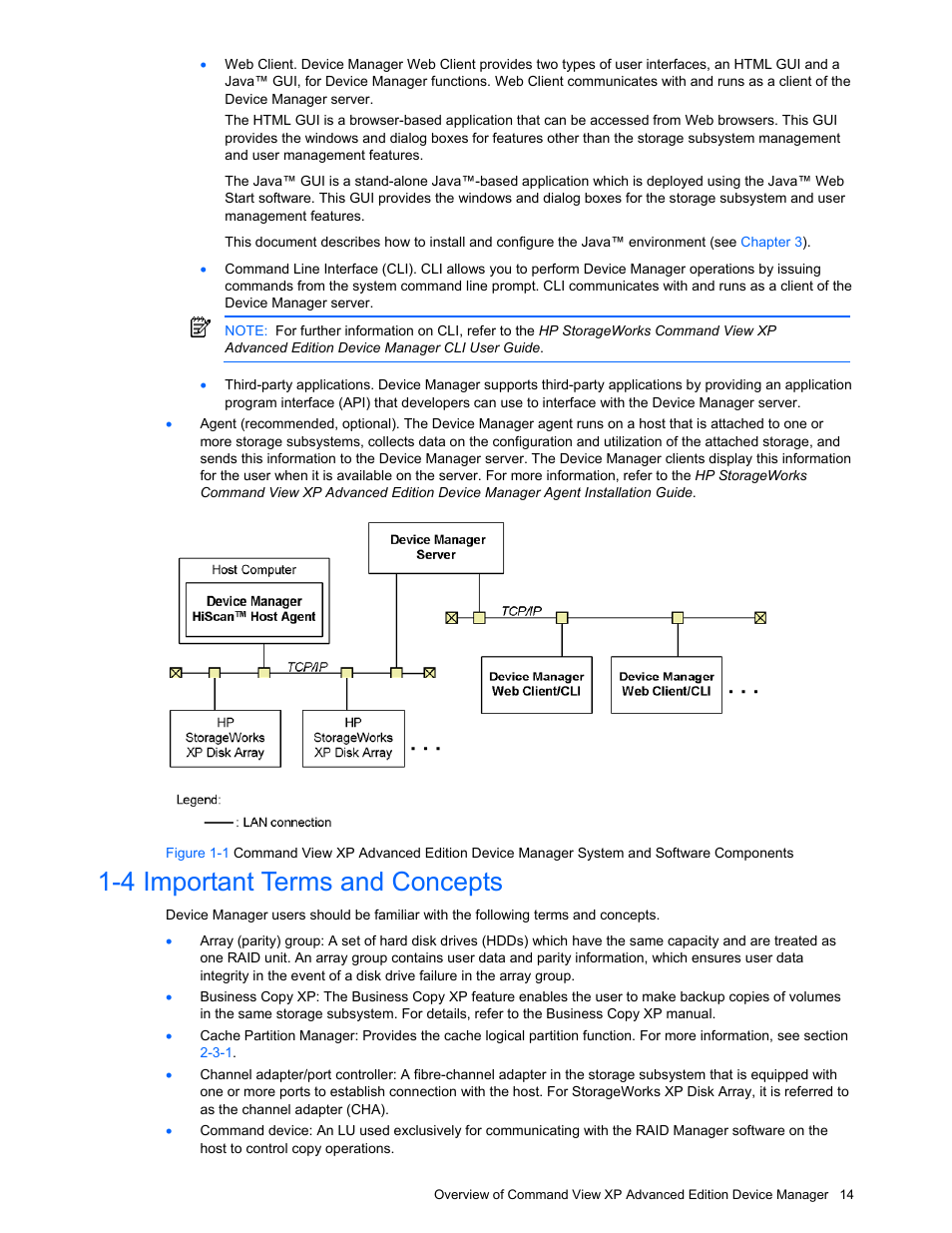 4 important terms and concepts, Important terms and concepts | HP XP Command View Advanced Edition Software User Manual | Page 14 / 201