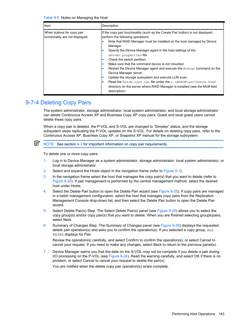 7-4 deleting copy pairs, Deleting copy pairs | HP XP Command View Advanced Edition Software User Manual | Page 143 / 201