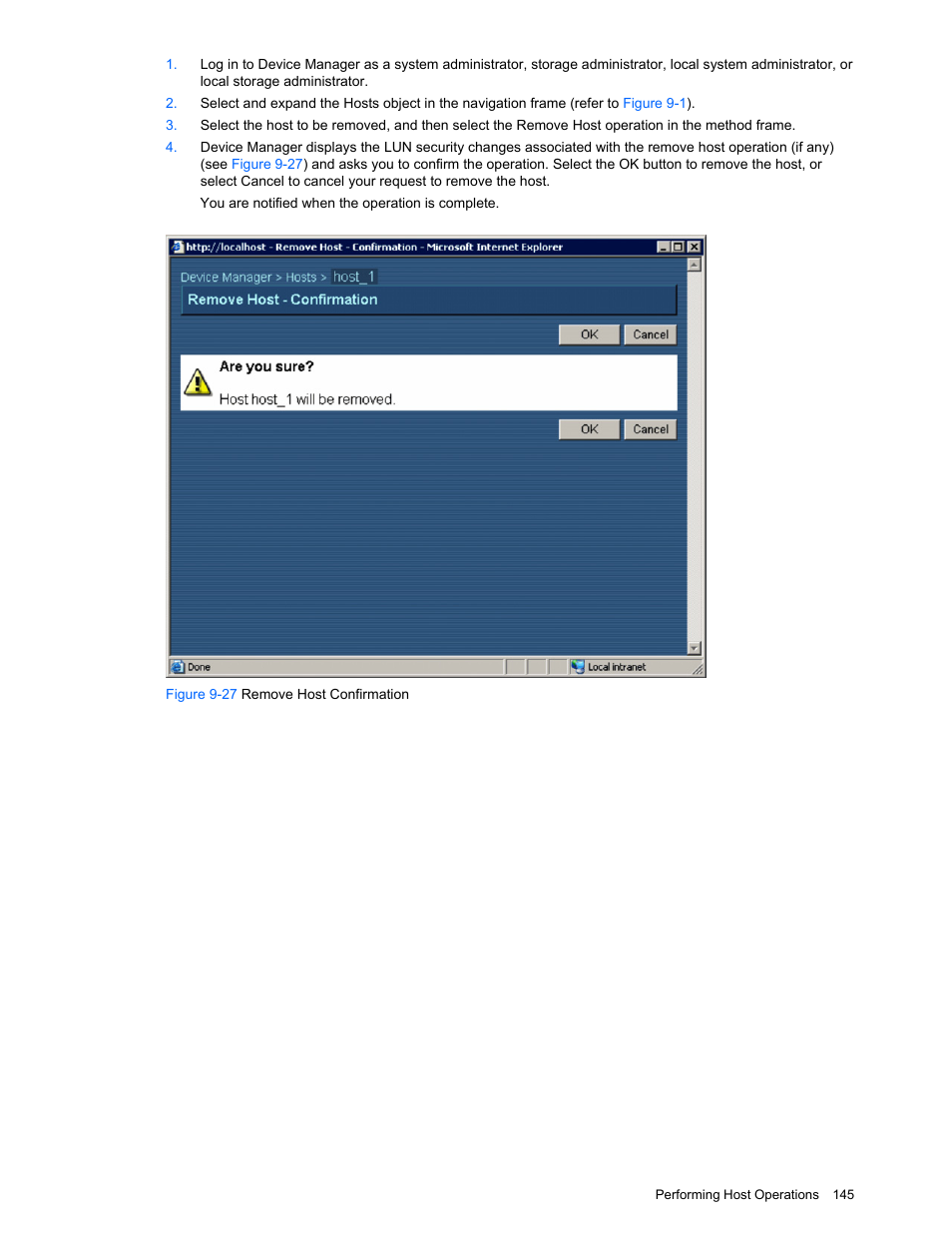 Figure 9-27 remove host confirmation | HP XP Command View Advanced Edition Software User Manual | Page 145 / 201