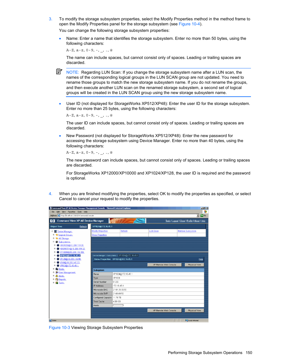 Figure 10-3 viewing storage subsystem properties | HP XP Command View Advanced Edition Software User Manual | Page 150 / 201