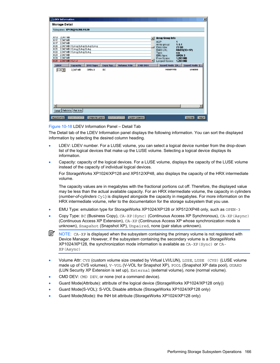 Figure 10-18 ldev information panel – detail tab | HP XP Command View Advanced Edition Software User Manual | Page 166 / 201