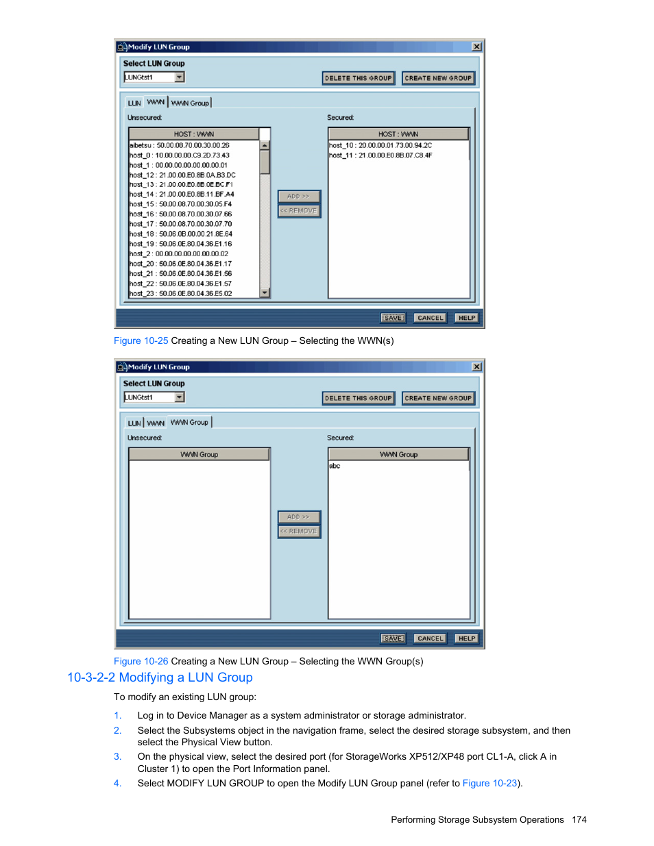 3-2-2 modifying a lun group | HP XP Command View Advanced Edition Software User Manual | Page 174 / 201