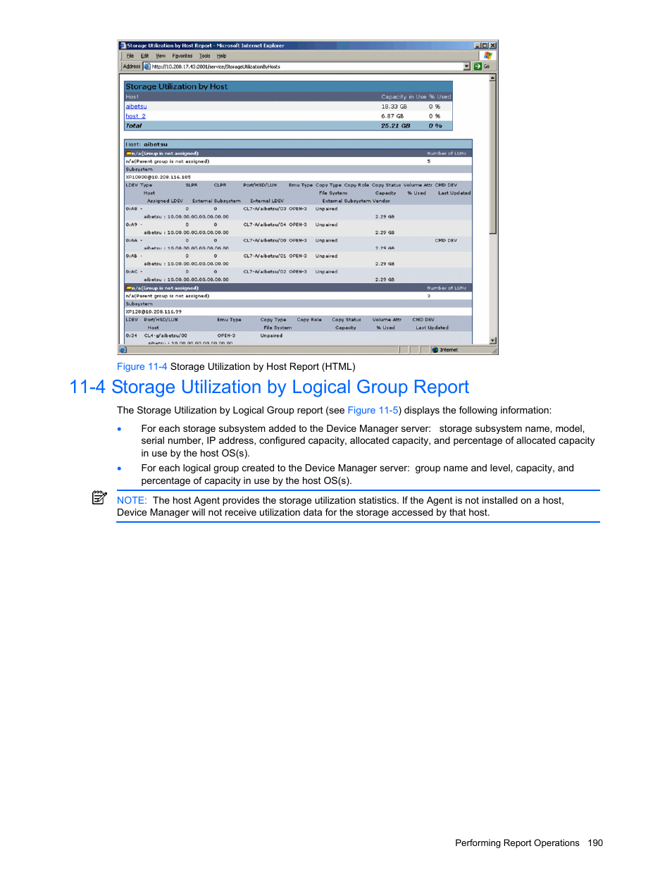 4 storage utilization by logical group report, Storage utilization by logical group report | HP XP Command View Advanced Edition Software User Manual | Page 190 / 201