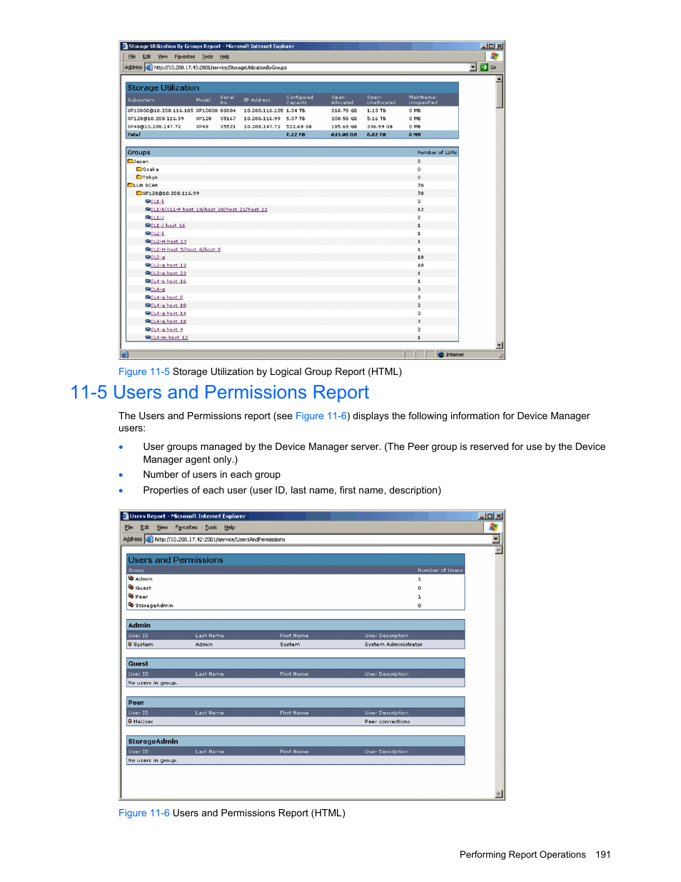 5 users and permissions report, Users and permissions report, Figure 11-6 users and permissions report (html) | HP XP Command View Advanced Edition Software User Manual | Page 191 / 201