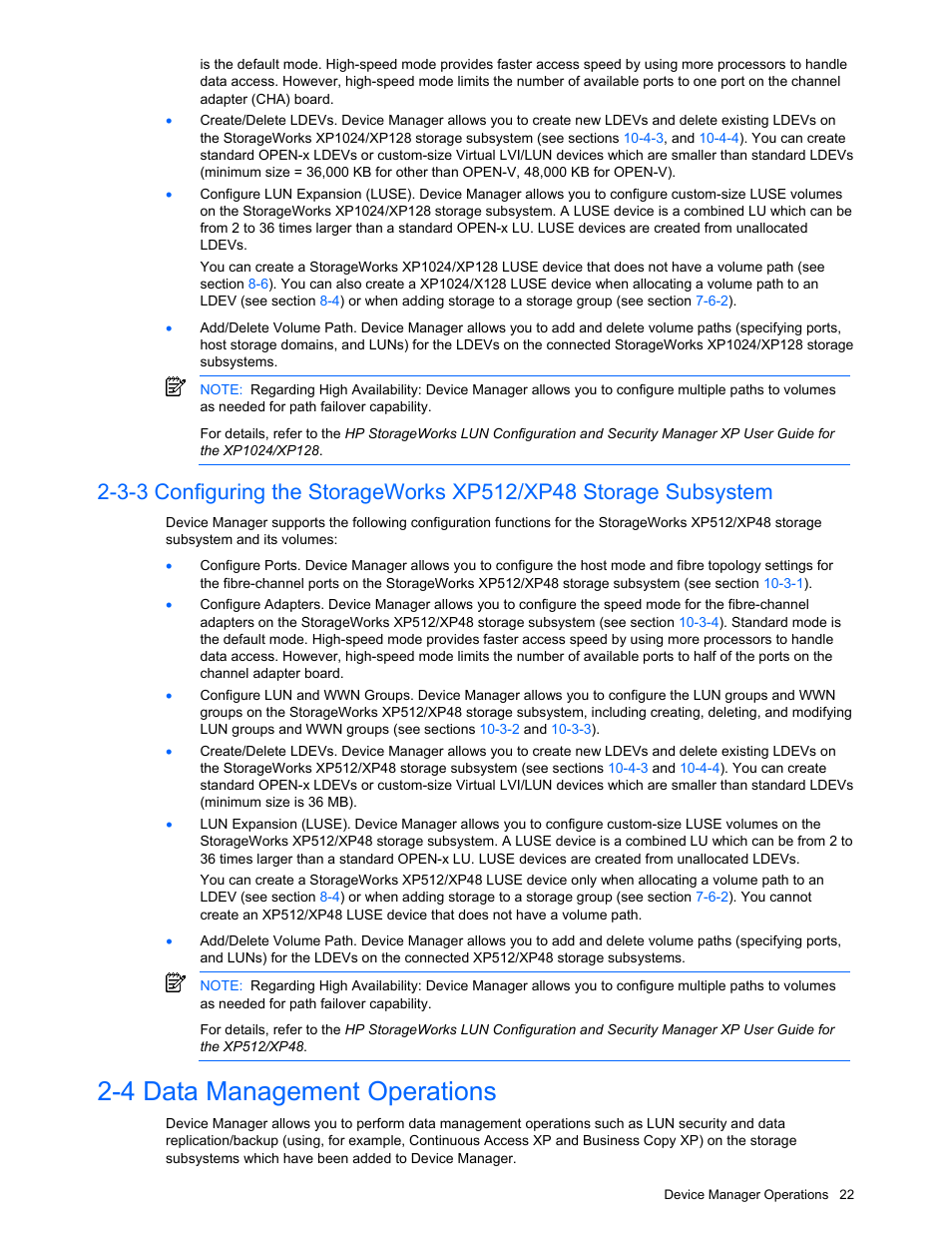 4 data management operations, Data management operations | HP XP Command View Advanced Edition Software User Manual | Page 22 / 201