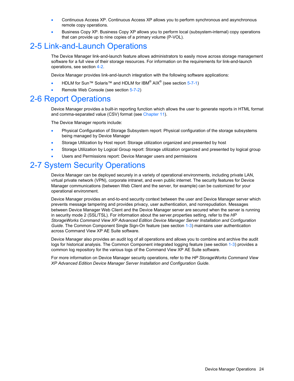 5 link-and-launch operations, 6 report operations, 7 system security operations | Link-and-launch operations, Report operations, System security operations | HP XP Command View Advanced Edition Software User Manual | Page 24 / 201