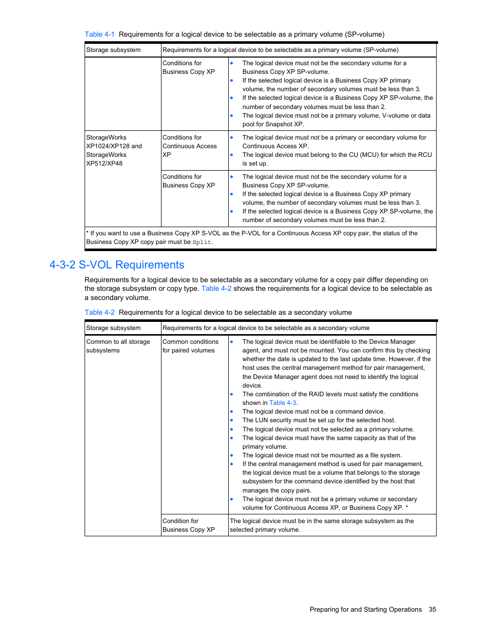 3-2 s-vol requirements, S-vol requirements | HP XP Command View Advanced Edition Software User Manual | Page 35 / 201