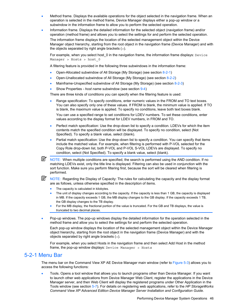 2-1 menu bar, Menu bar | HP XP Command View Advanced Edition Software User Manual | Page 46 / 201