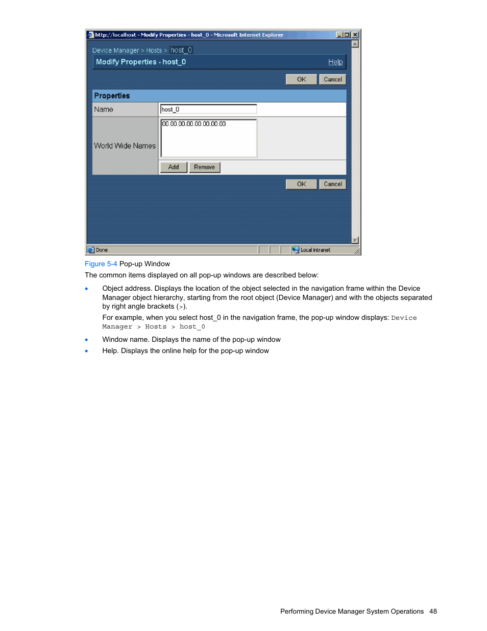 Figure 5-4 pop-up window | HP XP Command View Advanced Edition Software User Manual | Page 48 / 201