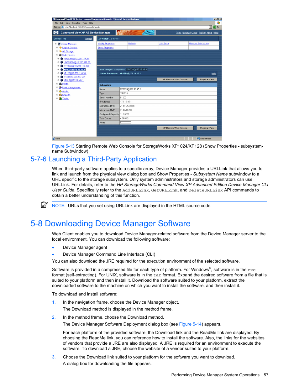 7-6 launching a third-party application, 8 downloading device manager software, Launching a third-party application | Downloading device manager software | HP XP Command View Advanced Edition Software User Manual | Page 57 / 201