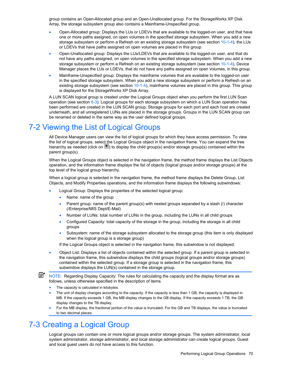 2 viewing the list of logical groups, 3 creating a logical group, Viewing the list of logical groups | Creating a logical group | HP XP Command View Advanced Edition Software User Manual | Page 70 / 201