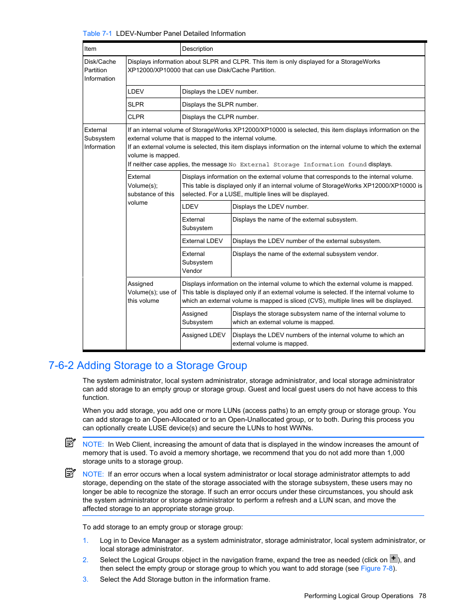 6-2 adding storage to a storage group, Adding storage to a storage group | HP XP Command View Advanced Edition Software User Manual | Page 78 / 201