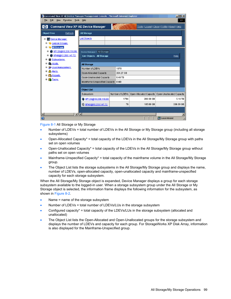 Figure 8-1 all storage or my storage | HP XP Command View Advanced Edition Software User Manual | Page 99 / 201