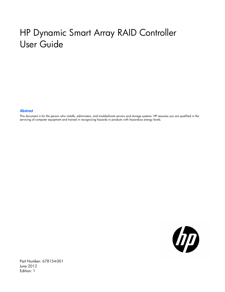 HP Dynamic Smart Array Controllers User Manual | 37 pages