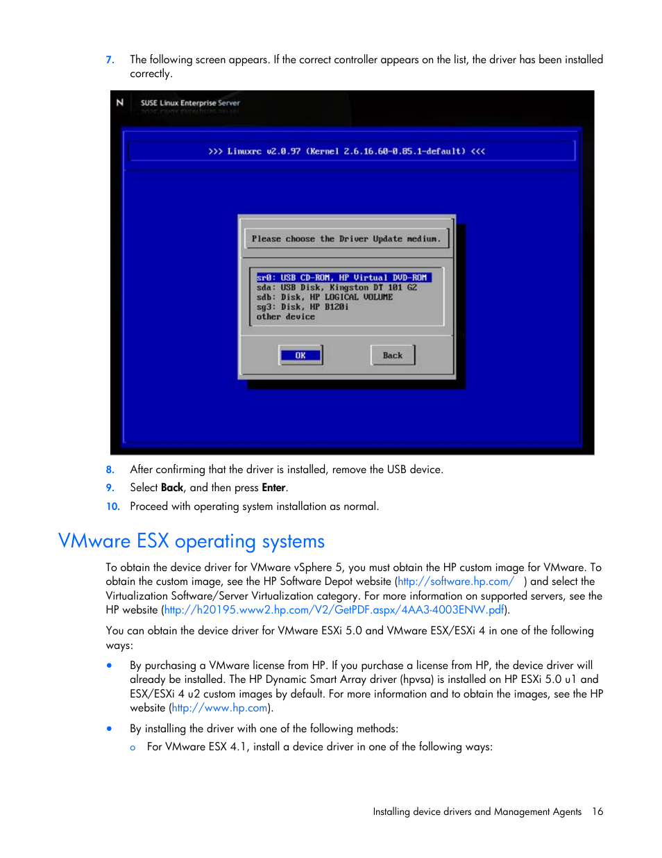 Vmware esx operating systems | HP Dynamic Smart Array Controllers User Manual | Page 16 / 37