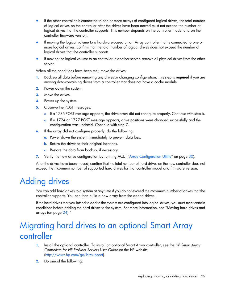 Adding drives | HP Dynamic Smart Array Controllers User Manual | Page 25 / 37