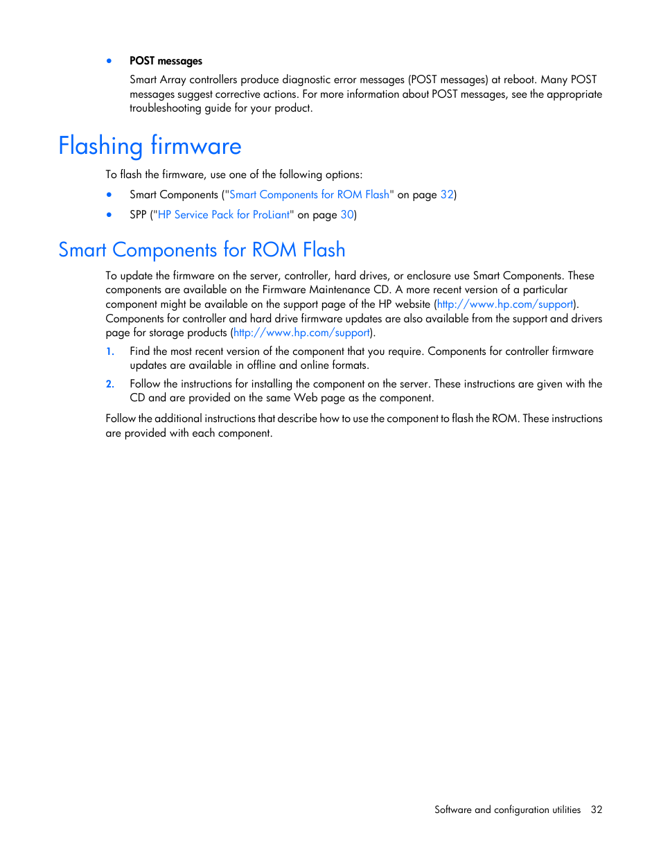 Flashing firmware, Smart components for rom flash | HP Dynamic Smart Array Controllers User Manual | Page 32 / 37