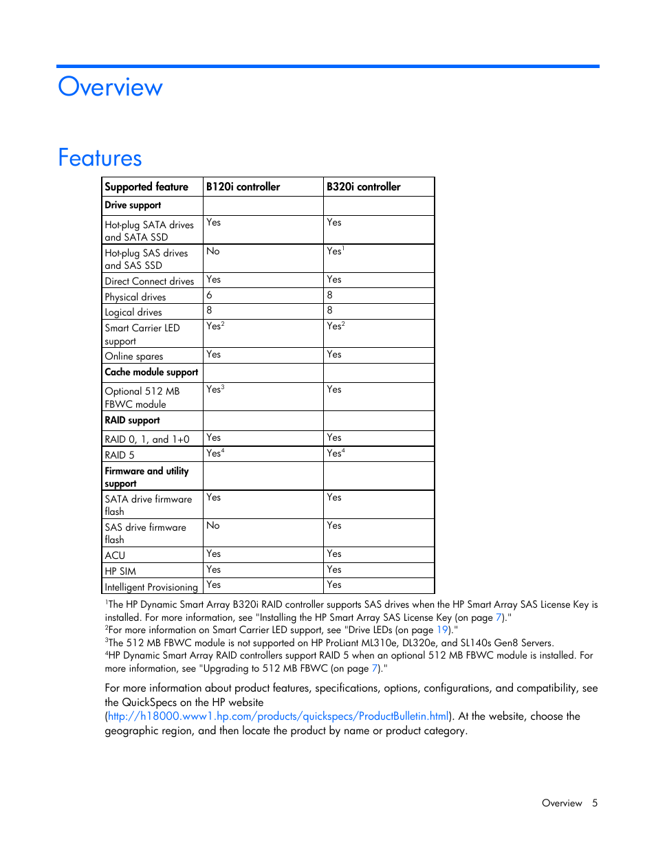 Overview, Features | HP Dynamic Smart Array Controllers User Manual | Page 5 / 37