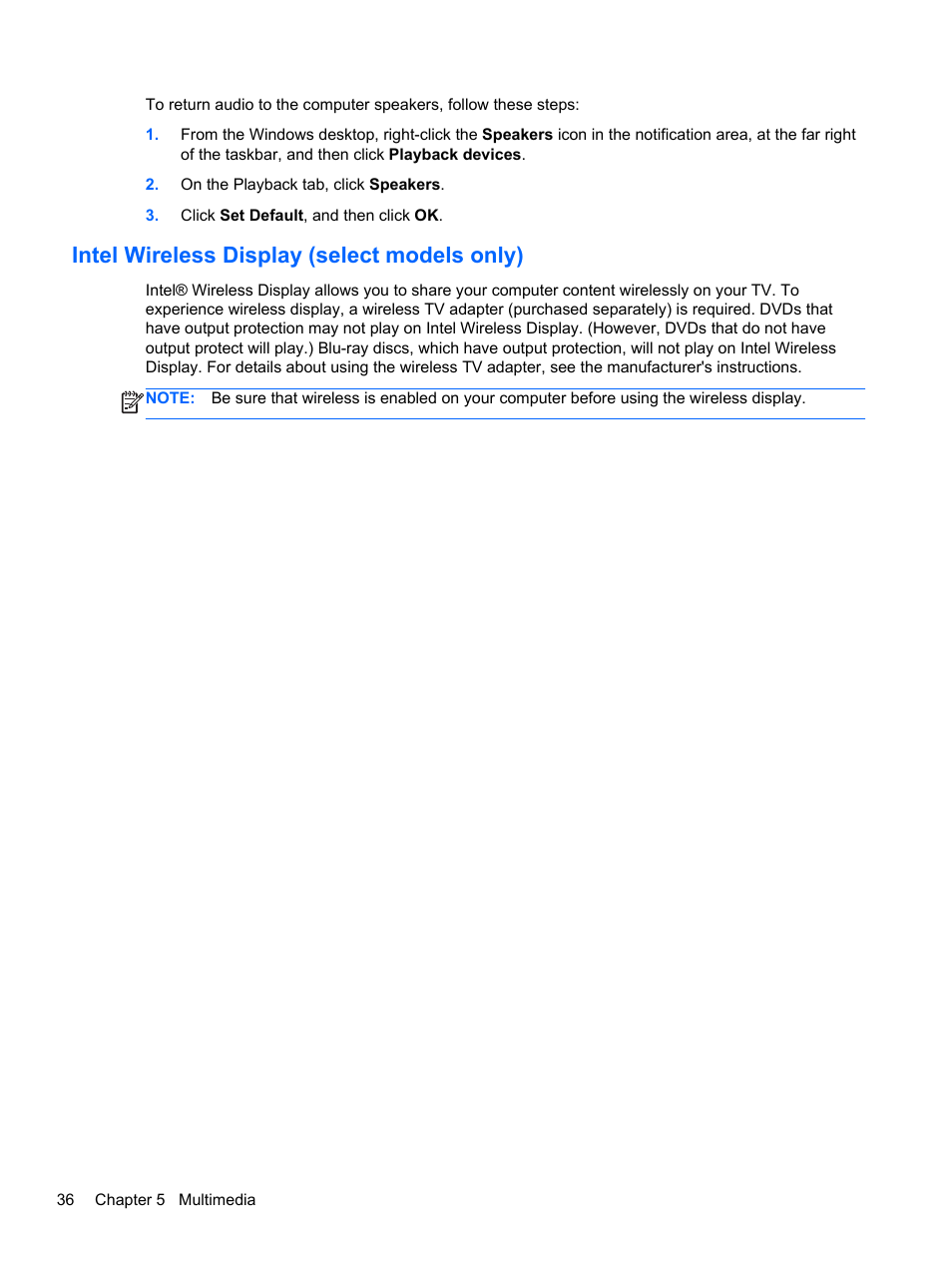 Intel wireless display (select models only) | HP ProBook 450 G0 Notebook PC User Manual | Page 46 / 113
