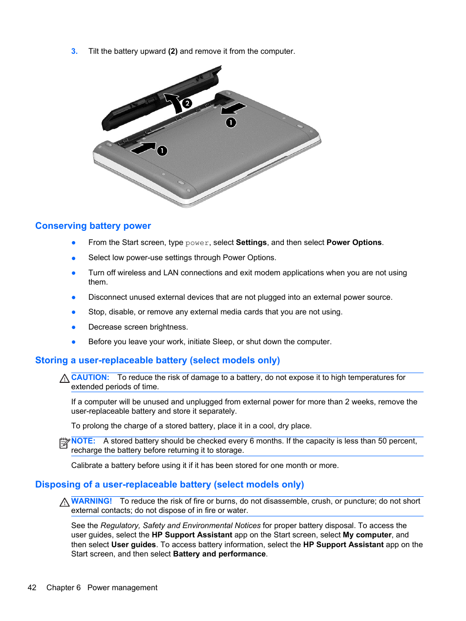 Conserving battery power | HP ProBook 450 G0 Notebook PC User Manual | Page 52 / 113