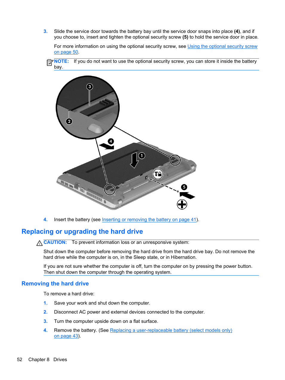 Replacing or upgrading the hard drive, Removing the hard drive | HP ProBook 450 G0 Notebook PC User Manual | Page 62 / 113