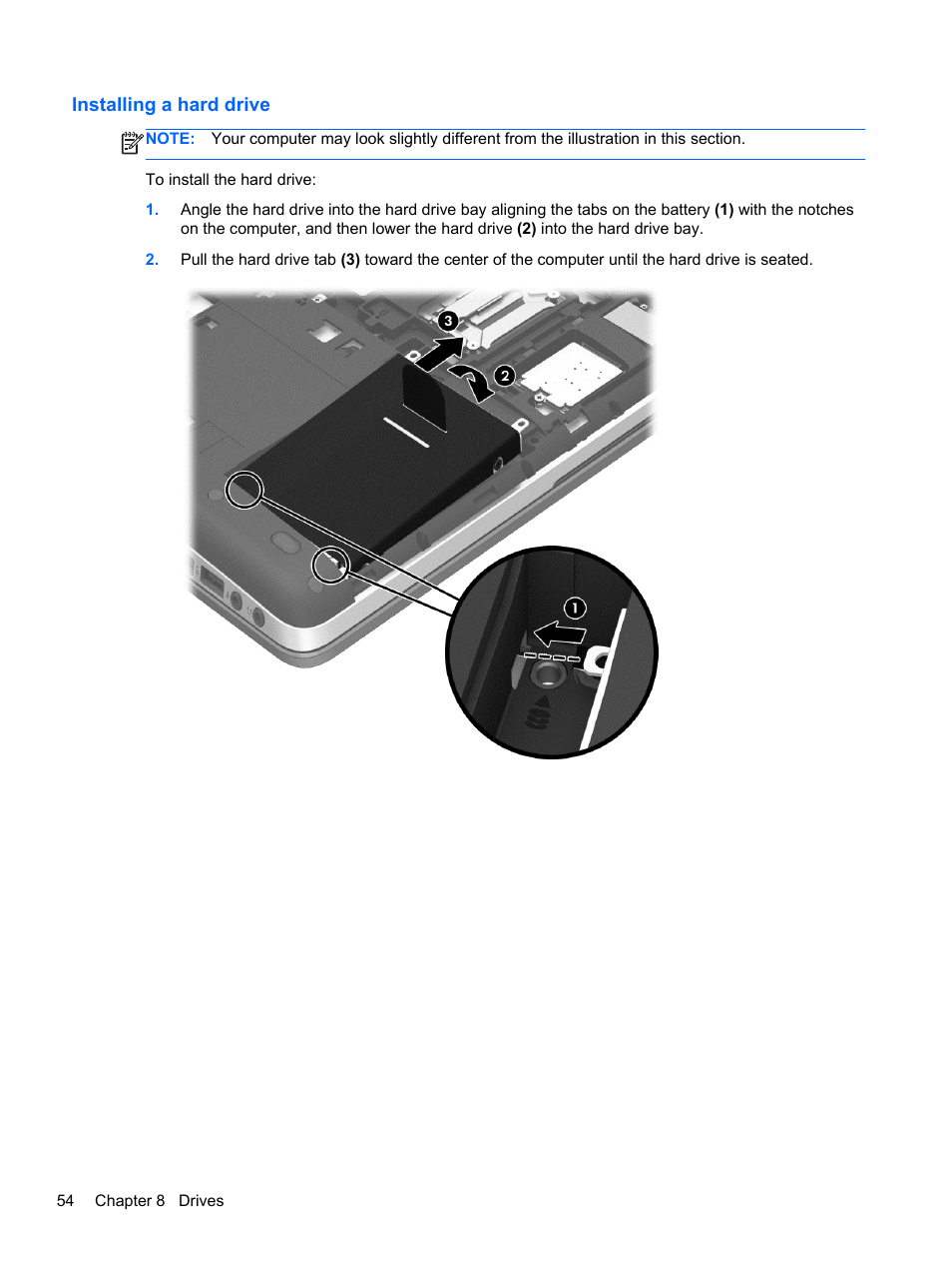 Installing a hard drive | HP ProBook 450 G0 Notebook PC User Manual | Page 64 / 113