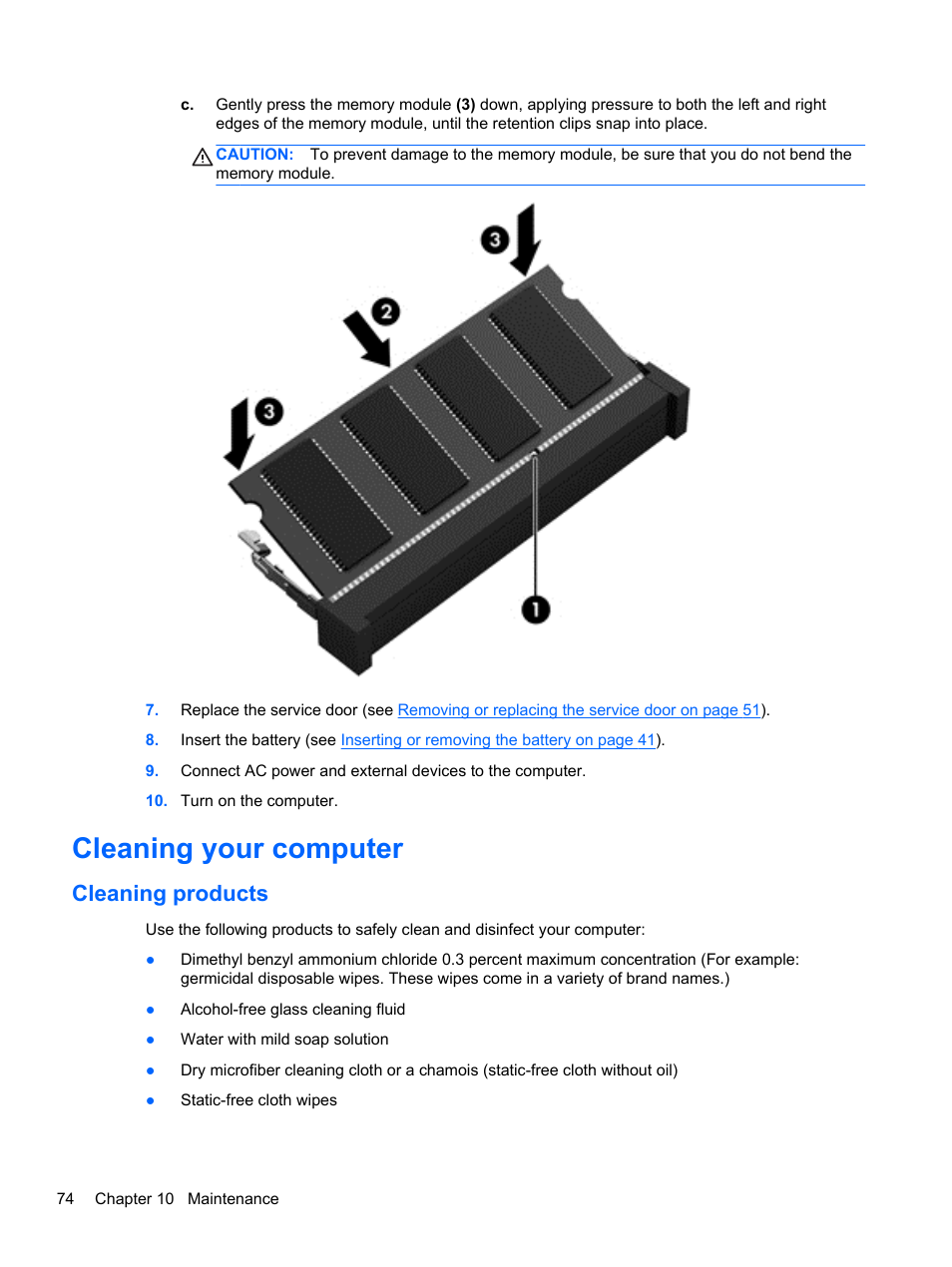 Cleaning your computer, Cleaning products | HP ProBook 450 G0 Notebook PC User Manual | Page 84 / 113