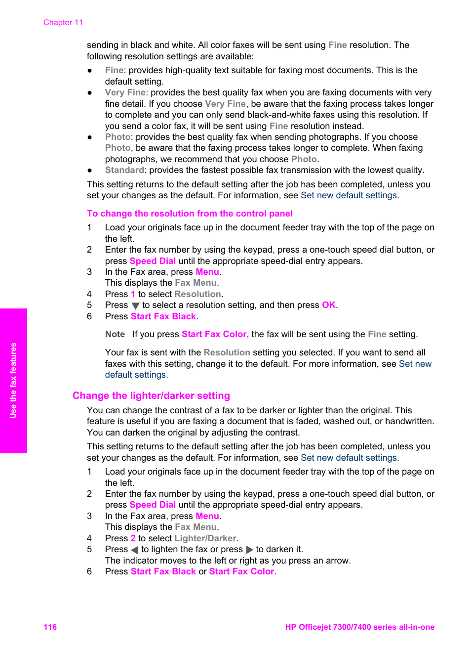 Change the lighter/darker setting | HP Officejet 7410 All-in-One Printer User Manual | Page 119 / 242