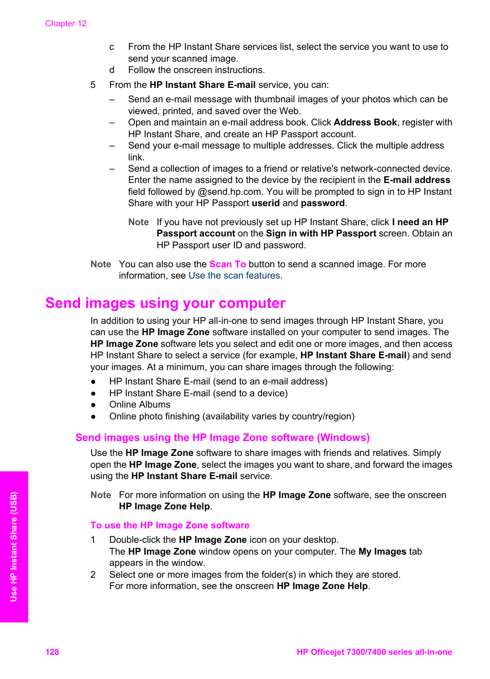 Send images using your computer | HP Officejet 7410 All-in-One Printer User Manual | Page 131 / 242