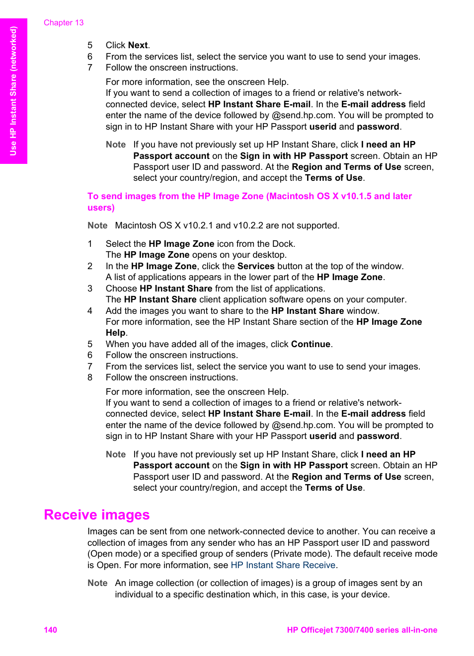 Receive images | HP Officejet 7410 All-in-One Printer User Manual | Page 143 / 242